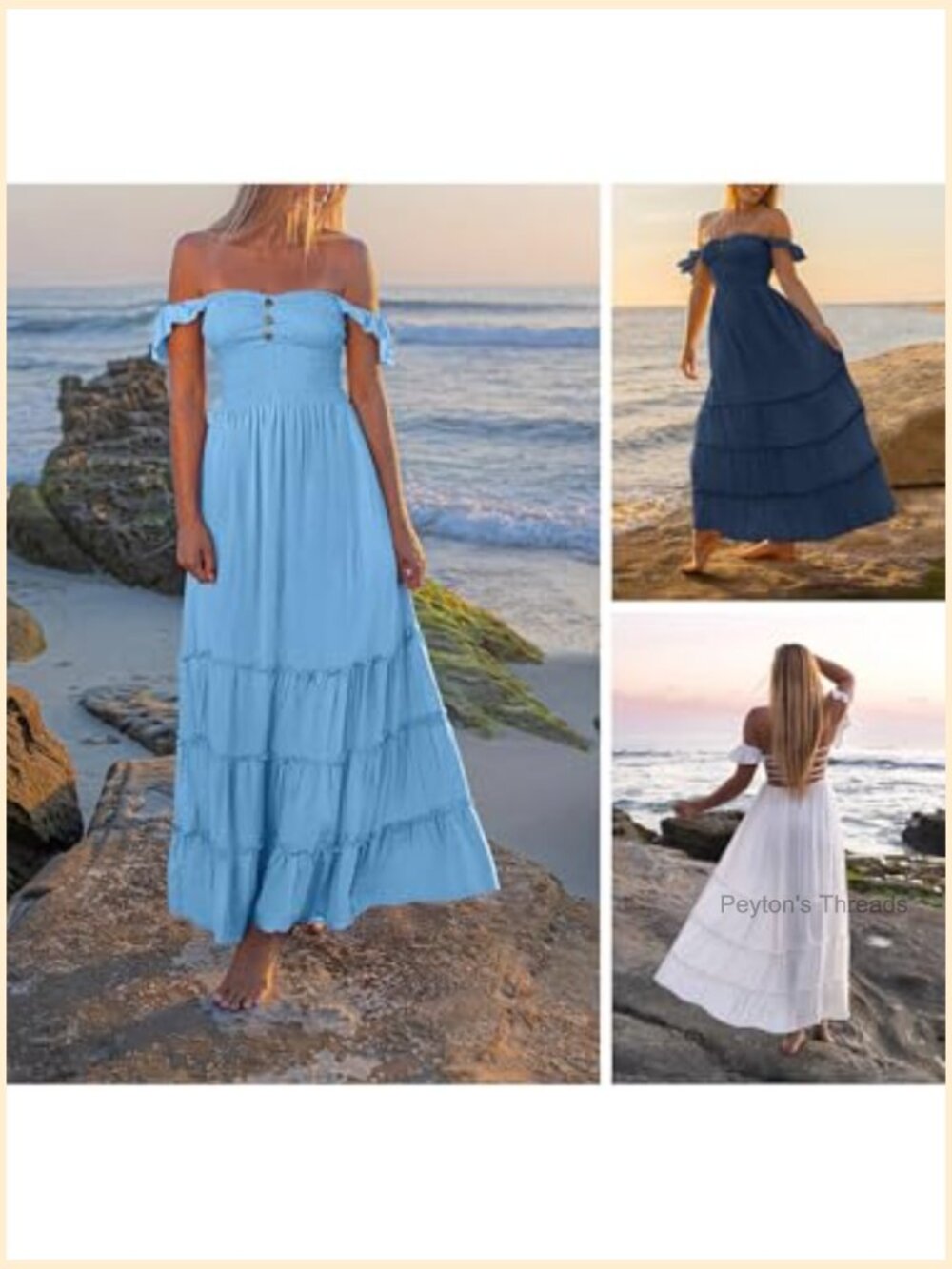 Off Shoulder Maxi Dress Smocked Backless Flowy Tiered Beach Sundress - Picture 6 of 7